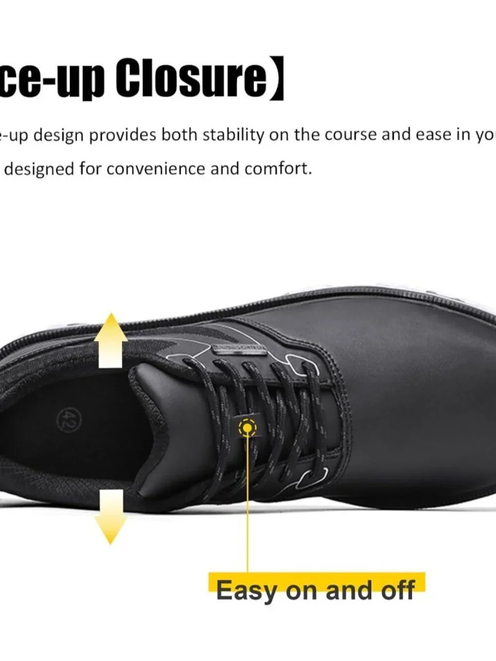 Men's Black Golf Shoes Fixed Nail Less Sole Waterproof Lightweight No-slip